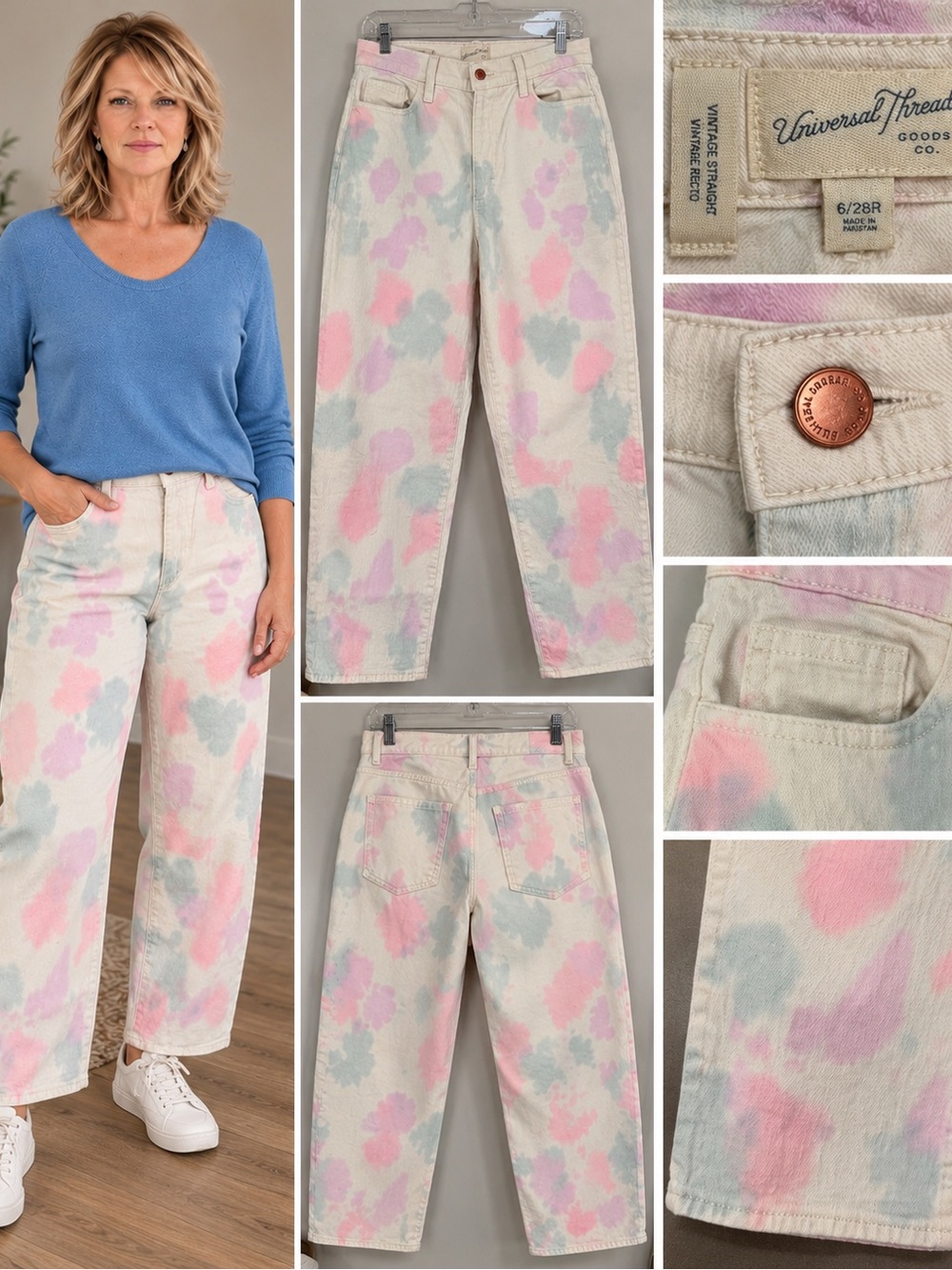 Universal Thread Pastel Tie-Dye Straight-Leg Jeans — Pink, Blue & Cream